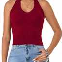 Betu Women Tank Top Ribbed Knit Sleeveless Fitted Crop Shirts (Small, Halter-red)