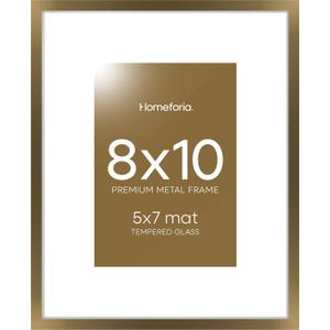 Homeforia 8x10 Brass Picture Frame, High-End Metal 8x10 Bronze Frame for Wall or Tabletop, Brass Photo Frame with Mat for 5x7, Tempered Glass, Wall Kit, Set of 1