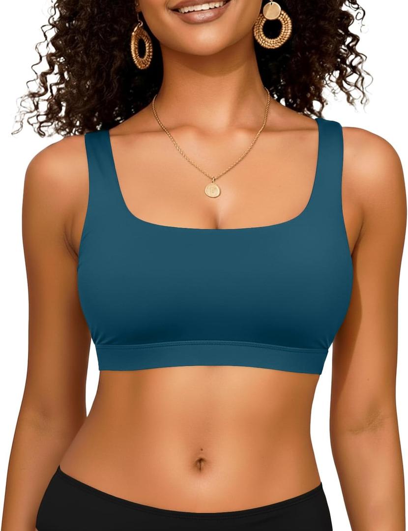 Women Sport Bra Swimsuit Top - Swim Bra Bikini Top Only Scoop Neck Bathing Top 2025 Swimwear (X-Large, Teal)