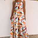 AlvaQ Women's 2025 Summer Sleeveless Floral Print Maxi Dress Strap Square Neck Beach Sun Dress (XL)