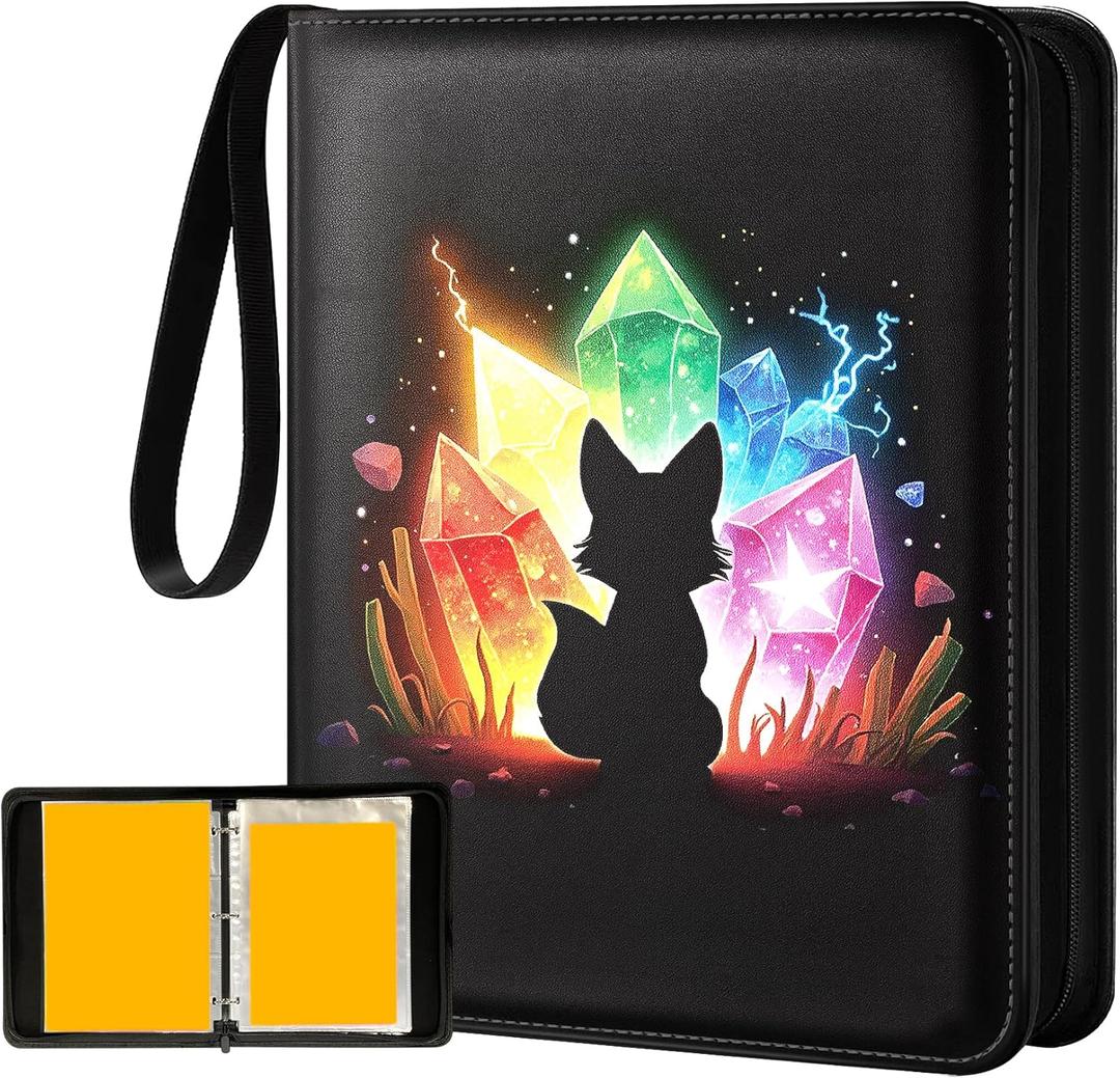 Gurgitat for Jumbo Card Binder 80 Pockets for XL Jumbo Cards  Trading Card Collection Album Folder Double Sided Pocket with Zipper for Men Boys Girls Teens for Game Cards, Colorful Fox
