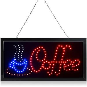 LED Neon Coffee Sign with Cup Icon – Light-Up Café Open Window Display for Coffee Shops, Restaurants, and Business Walls – Eye-Catching Light Sign for Indoor Use
