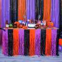 LOLStar Halloween Party Decorations 4 Pack Orange Purple and Black Wavy Metallic Tinsel Foil Fringe Table Skirts for Rectangle and Round Table, Perfect Table Decorations for Halloween Party