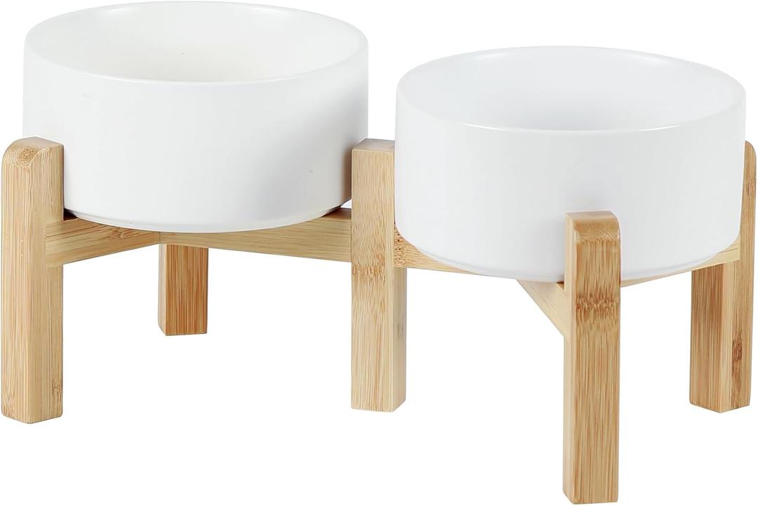 Havniva 6.1 Dog Bowls Elevated Ceramic Dog Food and Water Bowl Set, Double Raised Dog Water Bowl with Stand Non-Slip Rubber Base Two Heights Large Capacity Pet Food Bowl for Small & Medium Dogs