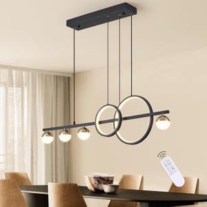 ORANOOR Modern Black Gold Chandeliers for Dining Room, Dimmable LED Chandelier Linear Pendant Light for Kitchen Island, 39in Globe Haning Pendant Chandelier Lighitng with Remote (2 Rings, 3000lm)