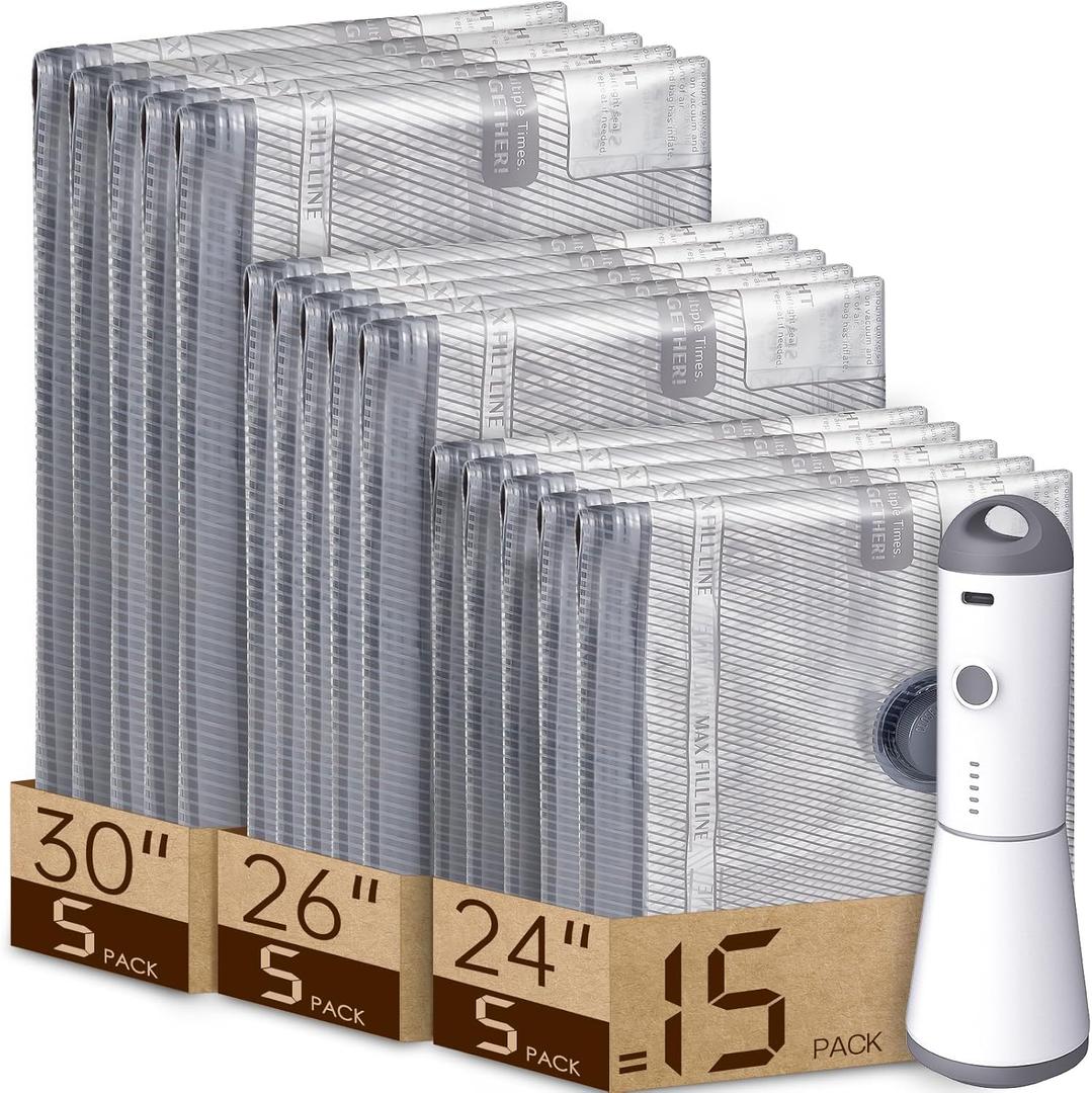 Vacbird 12 Pack Vacuum Bags for Travel with Rechargeable air Pump, Carryon Size Vacuum Seal Bags for Luggage and Suitcase Compression, Space Saver for Clothes and Clothing Travel