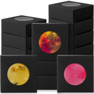 TaoBary 100 Pcs Soap Boxes for Homemade, 3 x 3 x 1.2 Inch Small Paper Gift Packaging Boxes with Window, Gift Wrappers for Soap Packaging Making Party Favor(Round,Black)