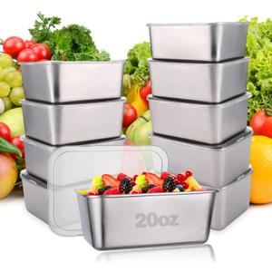 Palksky Food Storage Containers, Stainless Steel Food Containers with Lids, Reusable, Stackable, Dishwsher/Freezer Safe, 20 Oz, 10 PCS