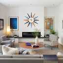 Large Wall Clock 22 Inch Modern Wall Clock Starburst Mid-Century Modern Decor Non-Ticking Battery Operated Colorful Clock Home Decorations for Living Room Bedroom Kitchen Office (Normal)