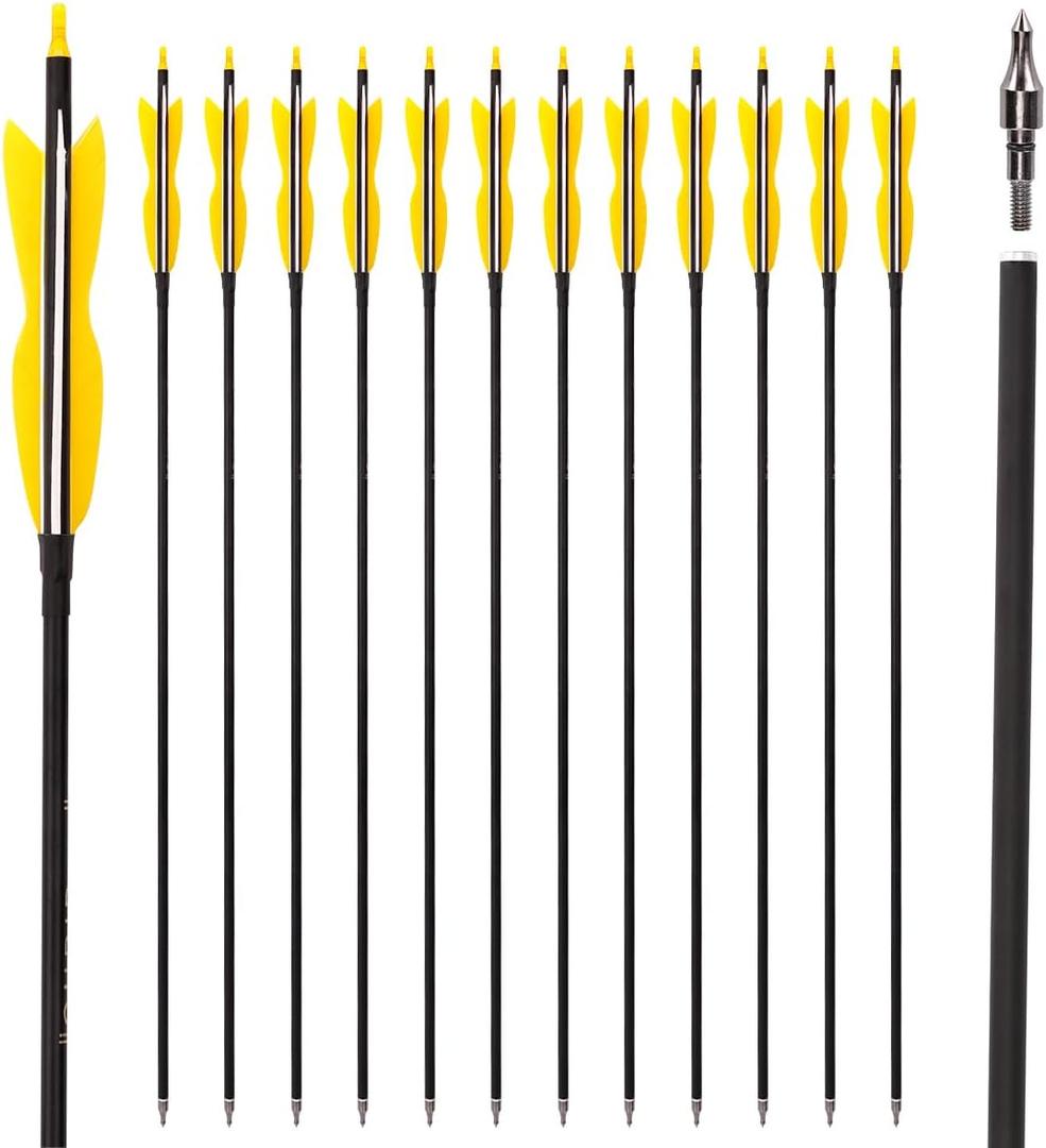 31" Carbon Hunting Arrows Archery Target Practice Arrows with 5" Turkey Feathers Spine 500 for Recurve Bow and Compound Bow(Pack of 12)