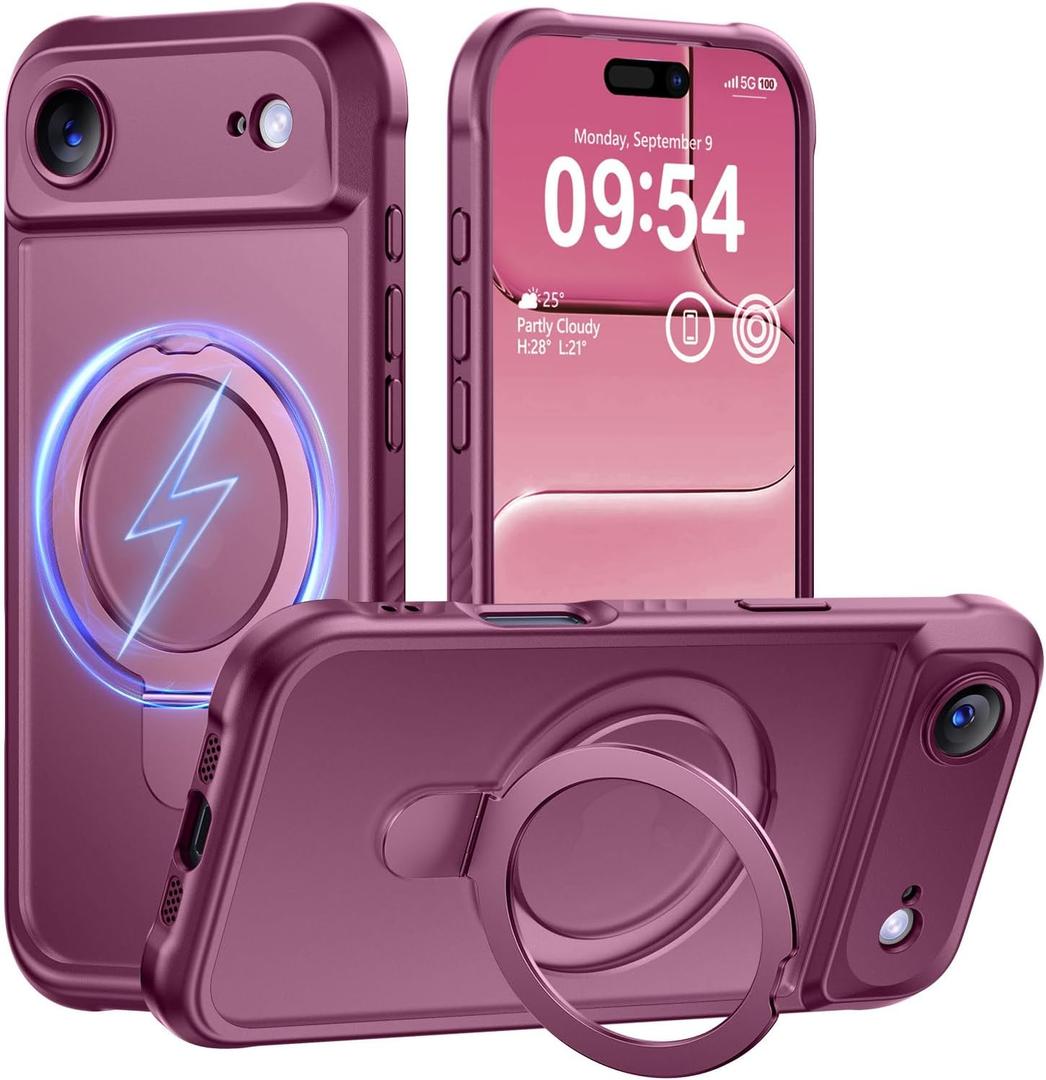 MOCCA Design for iPhone Air Case, Compatible with Magsafe [Premium Invisible Magnetic Ring Stand] [Military Drop Protection] Full Camera Guard Translucent Matte Slim Phone Cover 6.5",Wine Red