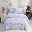 JSD Blue Snowman Kids Comforter Set Twin Size, 2 PC Christmas Winter Printed Microfiber Bedding Set