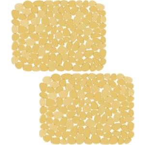Bligli Pebble Sink Mat for Stainless Steel/Ceramic Sinks, 2 Pack PVC Sink Protectors Mats for Bottom of Kitchen Sink, Dish Drying Mat for Dishes and Glassware, 15.7 x 11.8 Inch, Clear Yellow