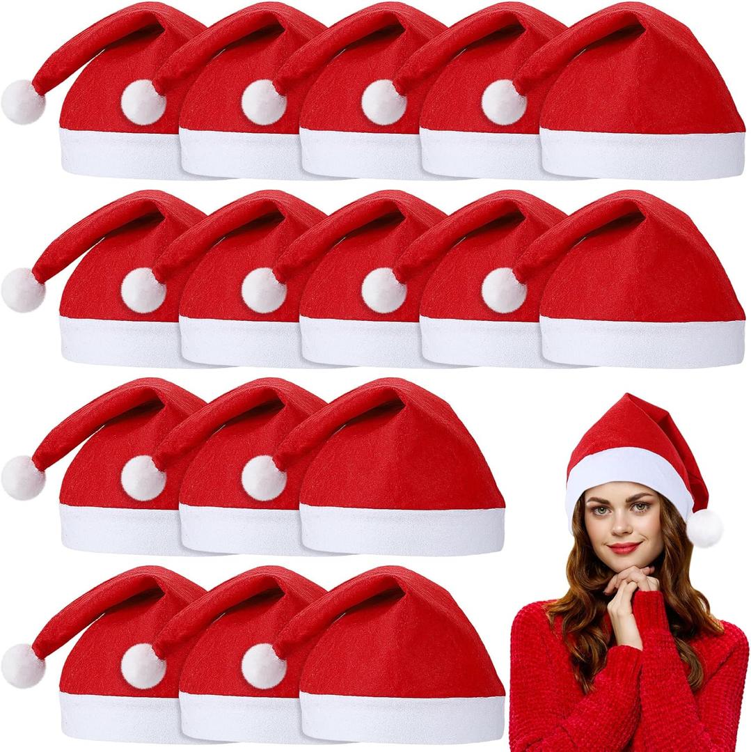 Aneco 16 Pack Christmas Hats - Red and White Santa Hats with White Cuffs - Non-woven Fabric for Holiday Event