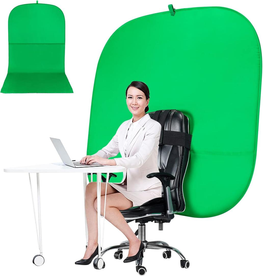 Portable Green Screen Chair, 59 in Greenscreen Backdrop with Stand Double Sided Foldable Green Background, Chroma Key, for Video Chats and Meetings, Photography, Photo Zoom, Streaming Games