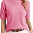 Saodimallsu Womens Short Sleeve Sweater Crew Neck Pullover Summer Lightweight Loose 2025 Knit Tops Dressy Casual Blouse (Pink)