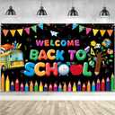 Welcome Back to School Banner, Black Color Back School Backdrop for First Day of School Decorations, Welcome Kids Students Back to School Party Decorations for School Classroom 70.8 x 43.3 Inch