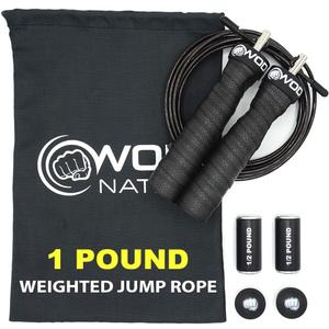 WOD Nation Weighted Jump Rope for Women & Men - 1 Pound (1LB) Adjustable Heavy Speed Jump Rope Handles with Removable Weights 4Crossfit, Cross Training, Boxing. (Black)