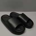 Cloud Slides for Women and Men, Platform Slides Slippers, Non-Slip Quick Drying Soft Lightweight Shower Shoes, Thick Sole Open Toe Slides Sandals for Indoor & Outdoor (Black)