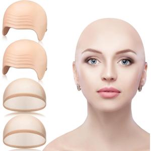 WILLBOND 4 Pcs Bald Cap Makeup Latex Bald Head Caps for Adults Women Men Makeup Costume Accessories for Halloween Party Cosplay Theater