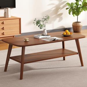Coffee Table Small Solid Wood Center Table Mid Century Vintage Living Room Coffee Table, Walnut 39.37 Inch