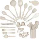 P&P CHEF Kitchen Utensils Silicone Cooking Utensil Set, 28Pcs Baking Utensils Spatulas with Holder, Heat-resistant & Non Toxic, Non-stick & Dishwasher Safe, Khaki