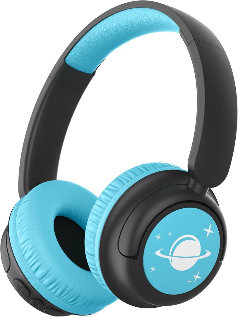 iClever BTH22 Kids Bluetooth Headphones, 60H Play Time, 74/85 dBA Safe Volume, Bluetooth 5.4, USB C, Over Ear Kids Headphones Wireless with Mic AUX Cord for iPad/Tablet/Travel/School (Black/Blue)