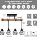 4-Lights Farmhouse Wood Kitchen Island Lighting, 23.6'' Dining Room Light Fixtures Chandelier Over Table, Rustic Black Cage Pendant Lights Ceiling Hanging for Pool Table, Living Room, Hallway