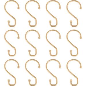 Bath Bliss 12 Pack S-Hook Shower Curtain Rings | Bathroom | Metal S Shaped Hooks | Easy Glide | Easy to Install | Hang Mugs, Pans, Towels | Satin Gold