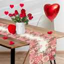 2 x Flower Love Rose Valentine’s Day Table Runner, Heart Polka Dot Happy Valentine Table Decoration for Dinning Kitchen Holiday Party Home Decor 13x90 Inch