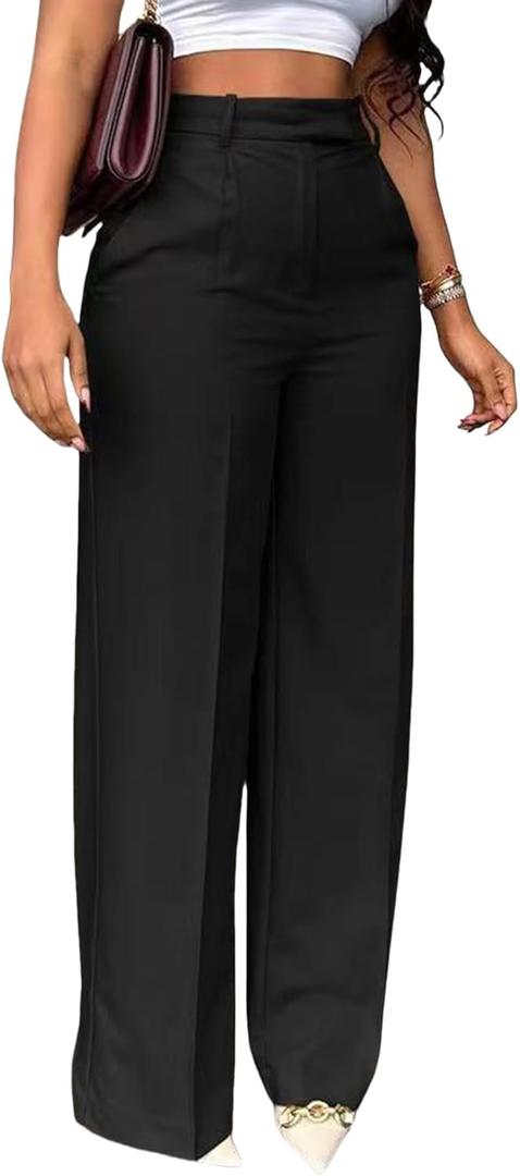 Unybwonn Women Wide Leg Dress Pants High Waisted Straight Leg Business Slacks Work Pants Casual Button Down Trousers (XX-Large, Black)