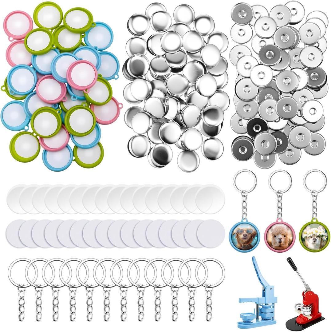 Quelay 60 Sets Keychain Button Making Supplies Double Sided Keychain Double-Sided Metal Parts for Hand Press Round Badge Crafts Create DIY Custom Buttons (32mm,Multicolor)