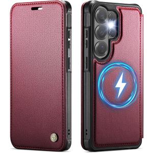 for Samsung Galaxy S26 Ultra Wallet Case Compatible with Magsafe, PU Leather RFID Blocking Card Holder Shockproof Magnetic Women Men Wallet Phone Case Cover for Galaxy S26 Ultra, Wine Red