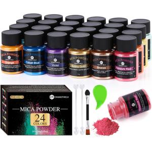 CHANGTIKEJI Mica Powder，24 Colors - 10g/ Bottle of Natural Pigment Powder for Epoxy Resin，Soap Making，Candle Making, Lip Gloss, Car Freshies, Dye, Nail Polish, Bath Bombs