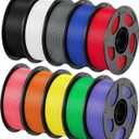 ANYCUBIC PETG Filament 1.75mm Bundle, 3D Printer Filament, Dimensional Accuracy +/- 0.02mm, 1KG Reusable Spool, 10KG Black + White + Texture Grey + Pink + Red + Blue + Green + Orange + Yellow + Purple