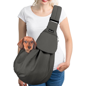 SlowTon Dog Carrier Sling - Thick Padded Adjustable Shoulder Strap Dog Carriers for Small Dogs, Puppy Carrier Purse for Pet Cat with Front Zipper Pocket Safety Belt Machine Washable (Grey L)