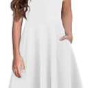 Flypigs Girls Dresses Summer Formal Party Wedding Ruffle Sleeve Mesh Knee Length A Line Dress with Pockets Size 165