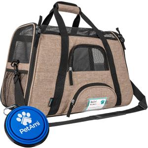 PetAmi Airline Approved Pet Carrier for Cat, Soft Sided Dog Carrier for Small Dog, Cat Travel Supplies Accessories for Indoor Cat, Ventilated Pet Carrying Bag Medium Kitten Puppy, Large Heather Taupe (Large - 19.5"L x 10.2"W x 12"H)