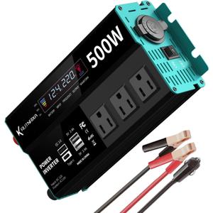 Power Inverters 12V DC to 110V AC Converter for Vehicles USB-C/PD 25W Fast Charging Ports Car Charger Adapter with a Cigarette Lighter Ports Plug Outlet (Modified sine wave-500W)