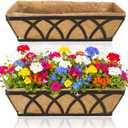 2 Pack 30 Inch Window Box Deck Railing Planter with Coco Liner Fence Balcony Patio Long Window Flower Box Deck Railings Hanging Horse Trough Balcony Garden Rail for Outdoor Garden Fence Lawn