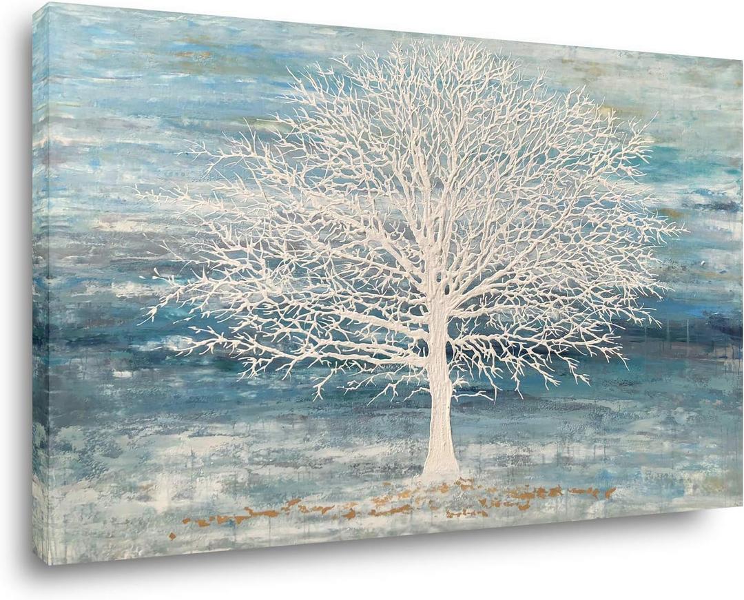 Yihui Arts Abstract Landscape Canvas Art Hand Painted 3D Tree Paintings with Gold Foil for Wall Decor Modern Artwork Pictures Living Room Bedroom Decoration (28L" x 20W")