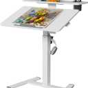 28Inch Mobile Standing Desk On Wheels Rolling Laptop Stand with Tiltable Desktop Small Computer Workstation Adjustable Height 2-Tier Portable Study Table with Storage Shelves White