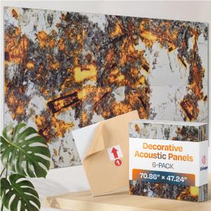 Ekkogo XL Acoustic Wall Panels 6-Pack Decorative Acoustic Panels High Density Sound Absorbing Wall Art 70.86X47.24 Inches with Self-adhesive for Studio Home and Office - Inferno Quiet