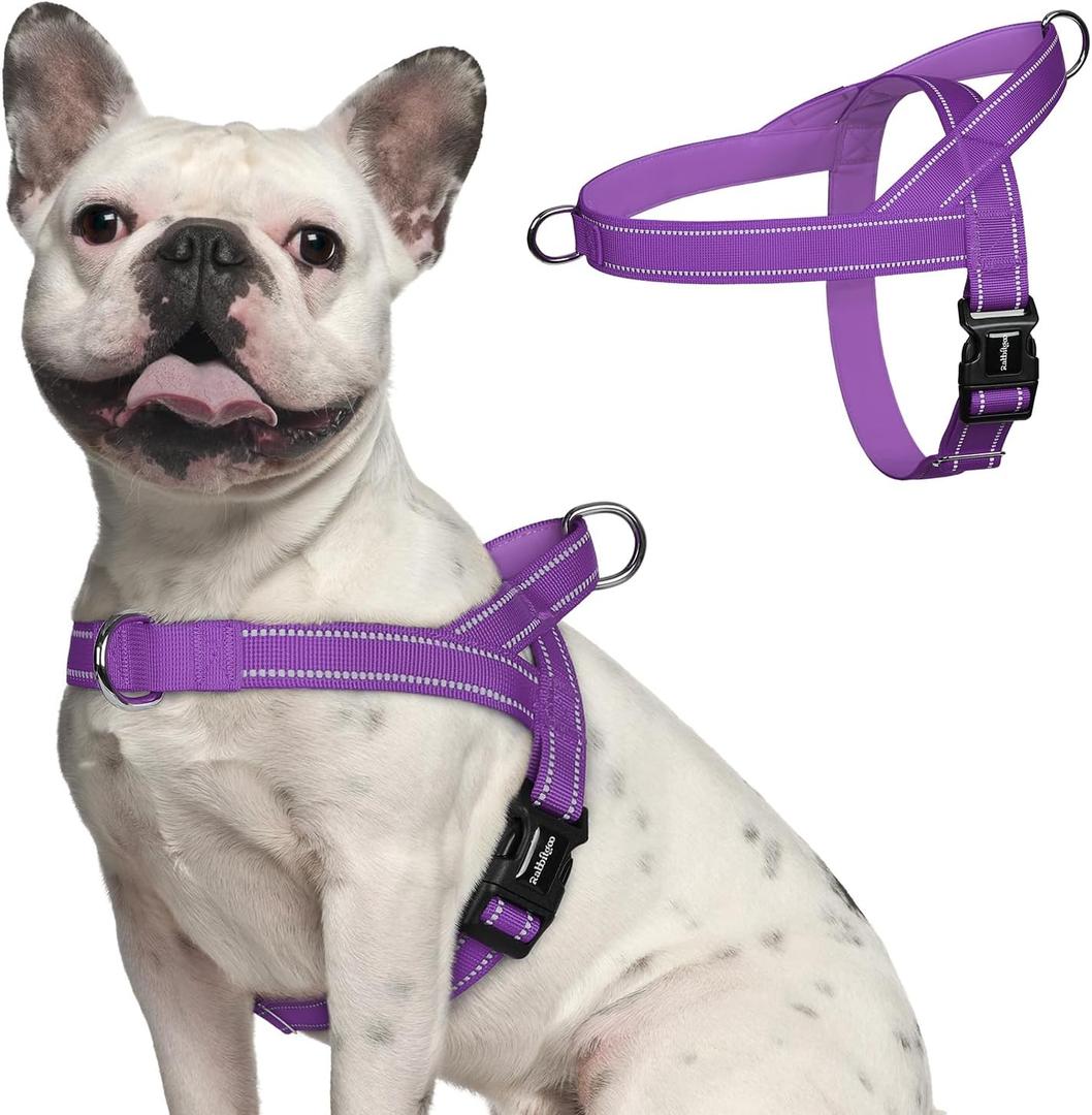 rabbitgoo Dog Harness No Pull, Quick Fit for Large Dogs with Soft Padded Handle, Chest Adjustable Reflective Pet Vest, No Choke Escape Proof for Walking Training, Purple M