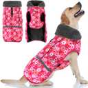 Doglay Dog Coat, Waterproof Dog Jacket Pet Winter Coat for Cold Weather with Thicken Furry Collar, Reflective Puppy Winter Jacket Warm Fleece Lining for Pets, 2XL (Chest: 27.56-38.58", Back: 23.62"), Pink Flower