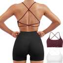 SUUKSESS Women 2 Piece Open Back Sports Bra Pack Strappy Workout Gym Yoga Crops (X-Small, #1 Pack (Red & White))