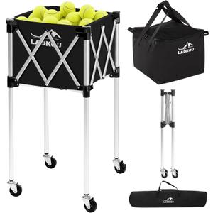 Extra Large Tennis Ball Hopper, Holds 200 Balls, Foldable Tennis Ball Basket with Wheels & Removable Bag, Lightweight Pickleball Caddy Cart for Baseball/Softball, for Training/Teaching (Sliver)
