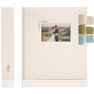 Premium Scrapbook Album with Window and Writing Space  100 Pages holds 500 Photos of Different Sizes  Wedding, Baby, Travel & Family Memories  13" x 11.6" - Oat