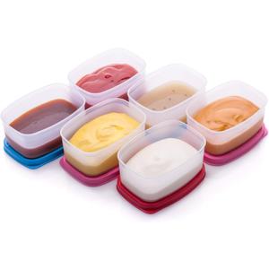 SIGNORA WARE Condiment Containers with Lids- 6 pk. 3 oz.Salad Dressing to go Small Food Storage Containers- Sauce Cups Leak proof Reusable Plastic BPA free for Lunch Box Picnic Travel