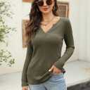 Women's V Neck Waffle Knit Henley Tops Casual Long Sleeve Pullover Sweater Blouses (S)